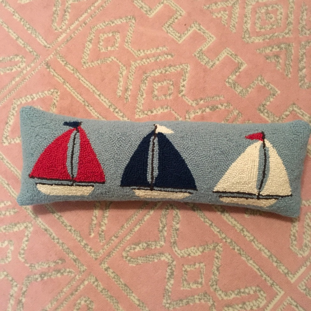 Sailboat Hooked Wool Sailboat Lumbar Pillow